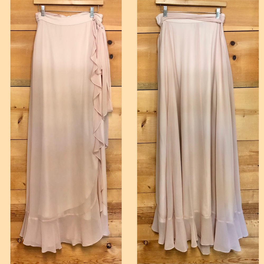 BHLDN Donna Morgan etoile blush pink ruffle maxi skirt brial formal bridesmaid